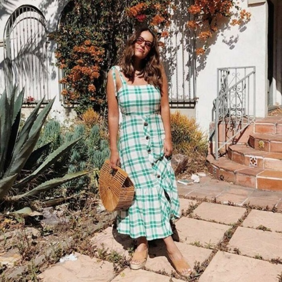 Zara Green Checkered Plaid Maxi dress XS - Picture 1 of 6